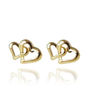 Brinco Pequeno Dois Corações Entrelaçados Folheado Em Ouro 18k