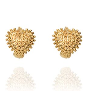 Brinco Argolinha De Coração Trabalhado Folheado Em Ouro 18k