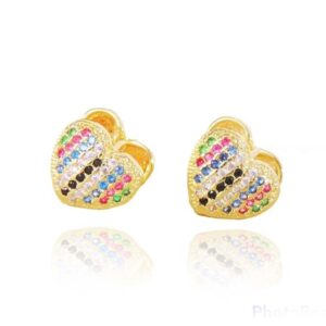 Brinco Argolinha Coração Com Mini Zirconias Coloridas