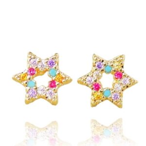 Brinco Estrela De Seis Pontas Com Mini Zircônias Coloridas