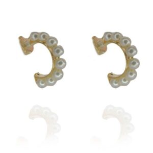 Brinco Semi Círculo De Pérolas Folheado A Ouro 18k