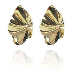 Brinco Folha Com Efeito Ondulado Folheado A Ouro 18k