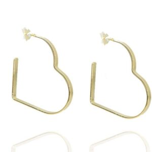 Brinco Argola Em Forma De Coração Lateral Larga Folheado A Ouro 18k