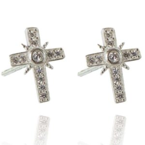Brinco De Cruz Com Zircônias Brancas Em Prata 925
