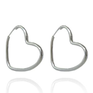 Brinco Argola  Média Com Formato De Coração Em Prata 925