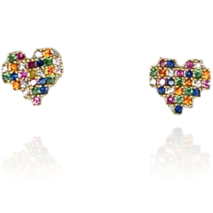 Brinco Coração Colorido Folheado Em Ouro 18k