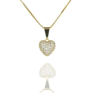 Colar Pingente De Coração Com Zircônias Folheado A Ouro 18k