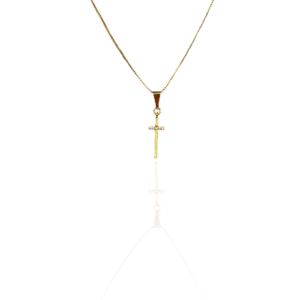 Colar Pingente Cruz Com Detalhe De Zircônia Folheado  Em Ouro 18k