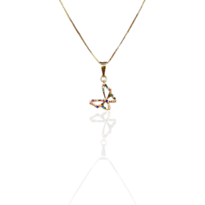 Colar Pingente Borboleta Com Zircônia Colorida Folheado Em Ouro 18k