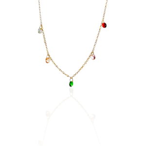 Colar Corrente Americana Com Zircônias Multicolor Folheado Em Ouro 18k