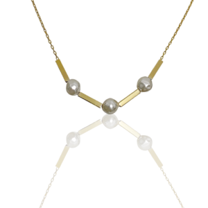 Colar Pérola E Retângulo Folheado Em Ouro 18k