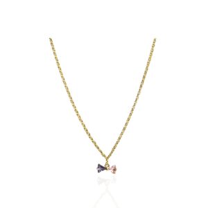 Colar Elo Português Pingente De Laço Com Zircônia Folheado Em Ouro 18k