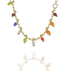 Pulseira Infantil De Pedrinhas Coloridas Folheado A Ouro 18k