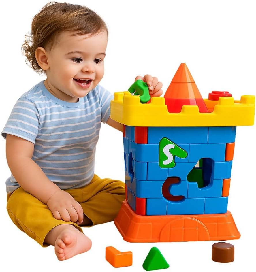 Castelo Didático Educativo Infantil com Peças de Encaixe Letras Números e Formas Coloridas para Montar e Desmontar