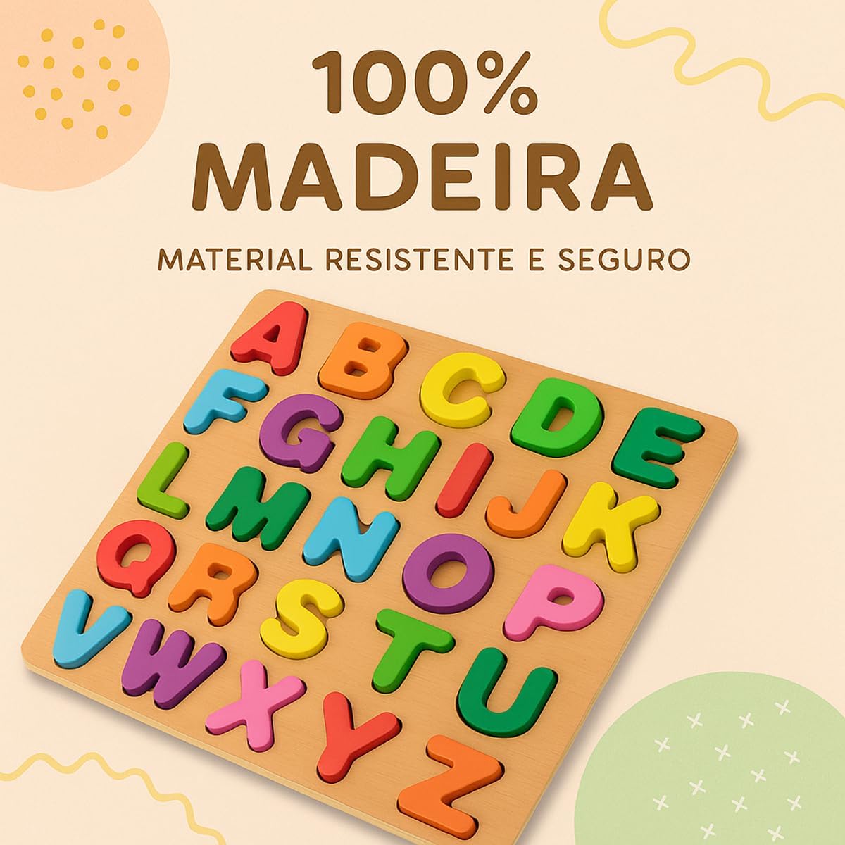 Tabuleiro Educativo 3 em 1 Alfabeto Números e Formas Geométricas Brinquedo Pedagógico de Madeira Infantil Kit Jogo de Encaixe Lúdico - Imagem 4
