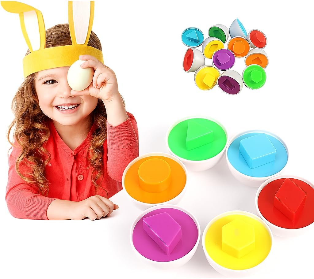 Brinquedo Educativo Divertido Montessori Infantil Caixa de Ovos De Encaixar Formas Geométricas e Cores (Caixa com 6 unidades) - Imagem 4
