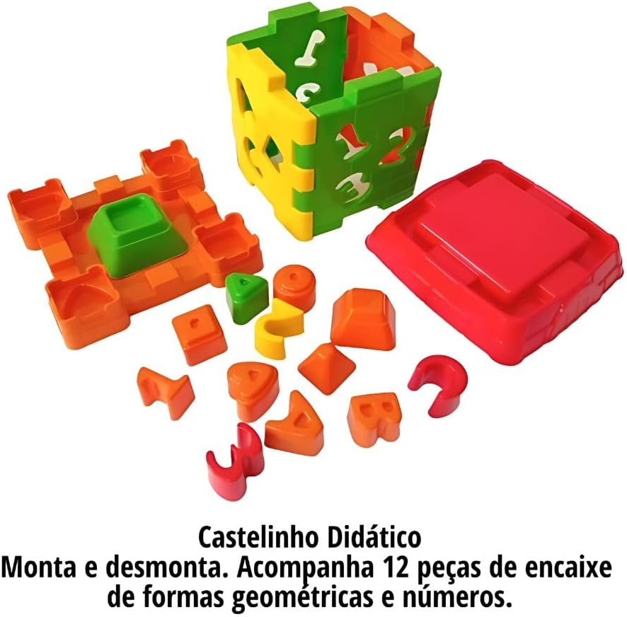 Castelo Didático Educativo Infantil com Peças de Encaixe Letras Números e Formas Coloridas para Montar e Desmontar - Imagem 3