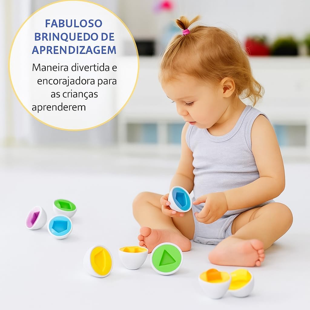 Brinquedo Educativo Divertido Montessori Infantil Caixa de Ovos De Encaixar Formas Geométricas e Cores (Caixa com 6 unidades) - Imagem 7