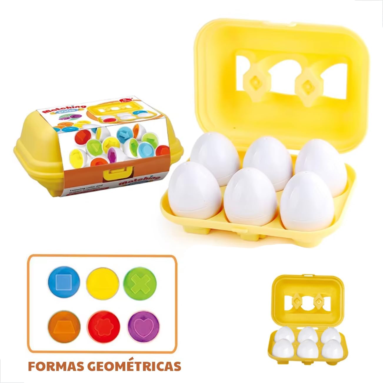 Brinquedo Educativo Divertido Montessori Infantil Caixa de Ovos De Encaixar Formas Geométricas e Cores (Caixa com 6 unidades) - Imagem 2