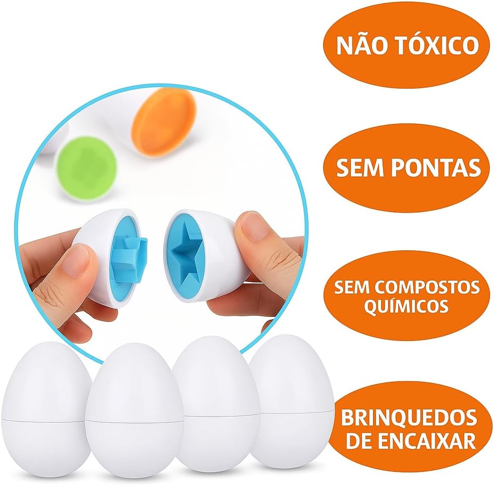 Brinquedo Educativo Divertido Montessori Infantil Caixa de Ovos De Encaixar Formas Geométricas e Cores (Caixa com 6 unidades) - Imagem 5