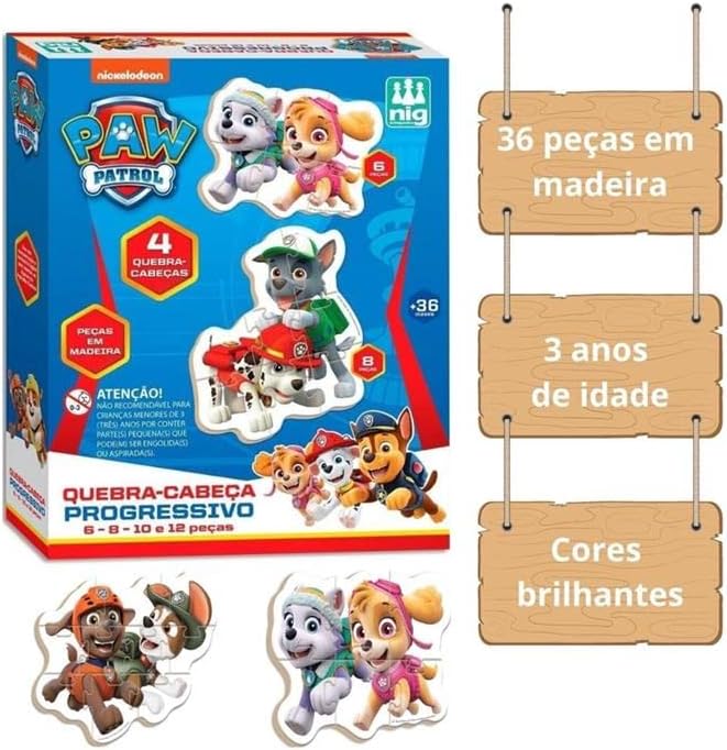 Nig Brinquedos Quebra Cabeça Progressivo em Madeira Patrulha Canina - Imagem 2