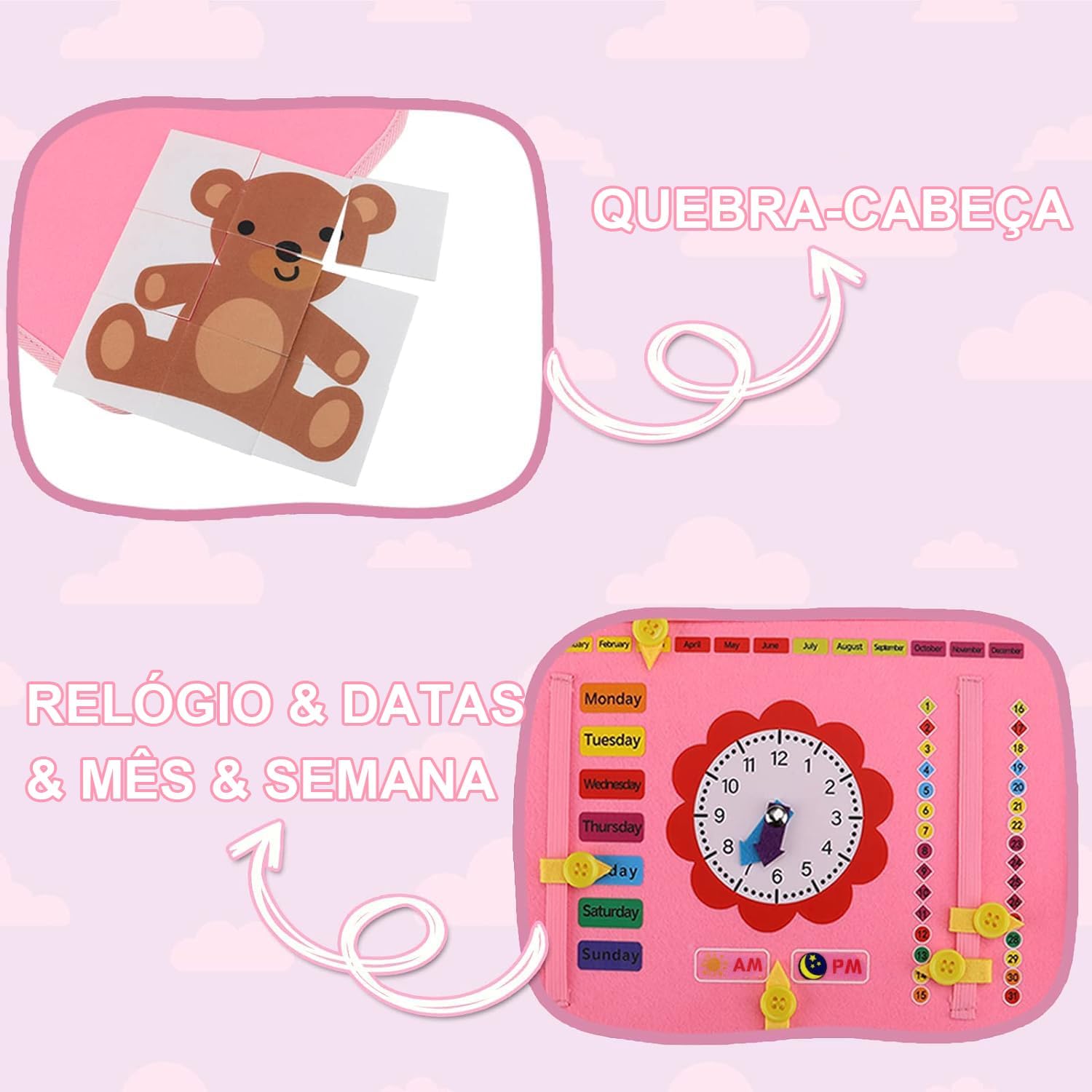 Placa de Montessori Sensorial para Crianças Maleta Educativa Brinquedo (Rosa) - Imagem 7
