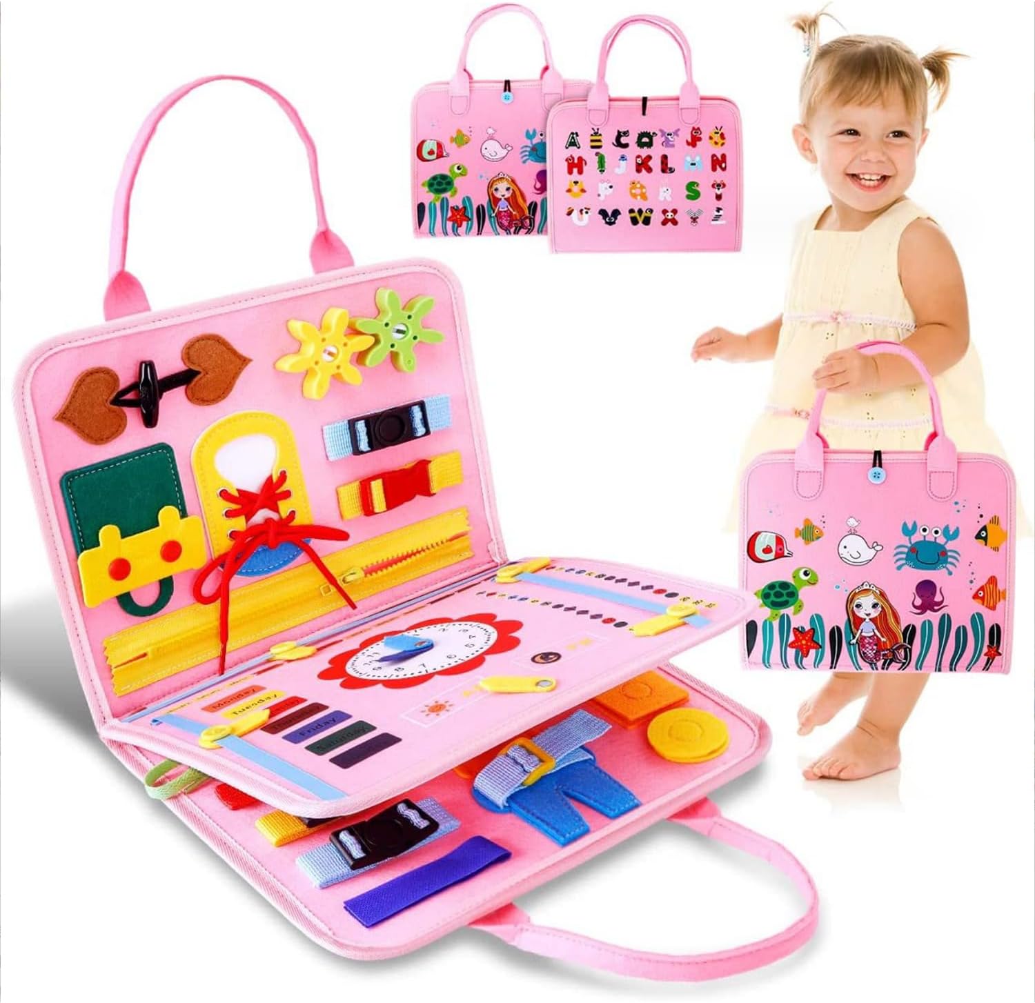 Placa de Montessori Sensorial para Crianças Maleta Educativa Brinquedo (Rosa) - Imagem 2