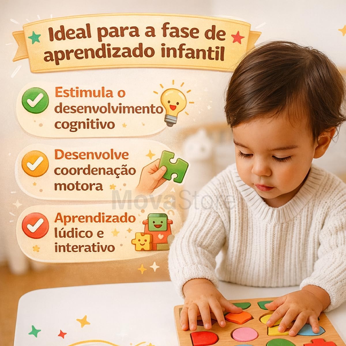 Tabuleiro Educativo 3 em 1 Alfabeto Números e Formas Geométricas Brinquedo Pedagógico de Madeira Infantil Kit Jogo de Encaixe Lúdico - Imagem 2