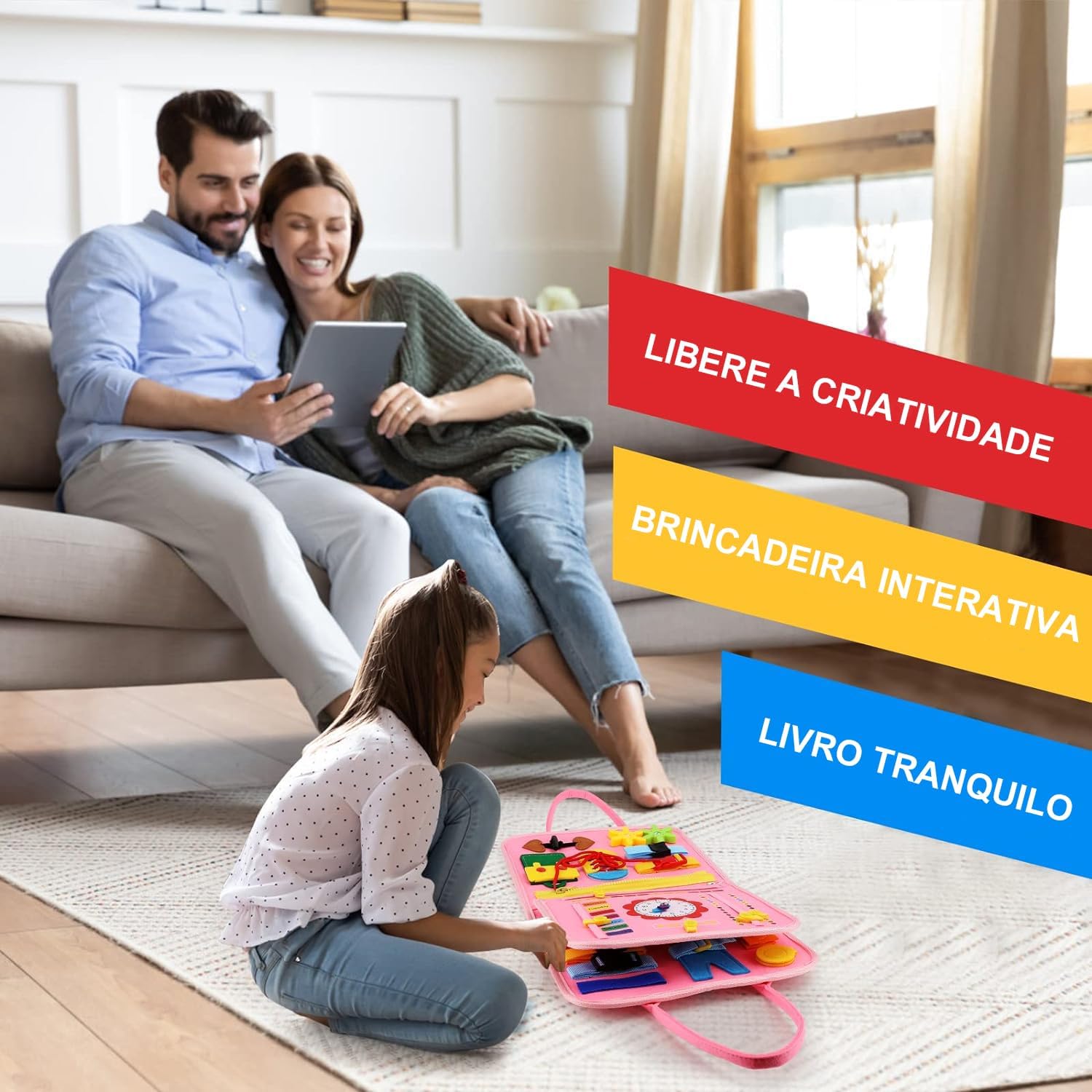 Placa de Montessori Sensorial para Crianças Maleta Educativa Brinquedo (Rosa) - Imagem 8