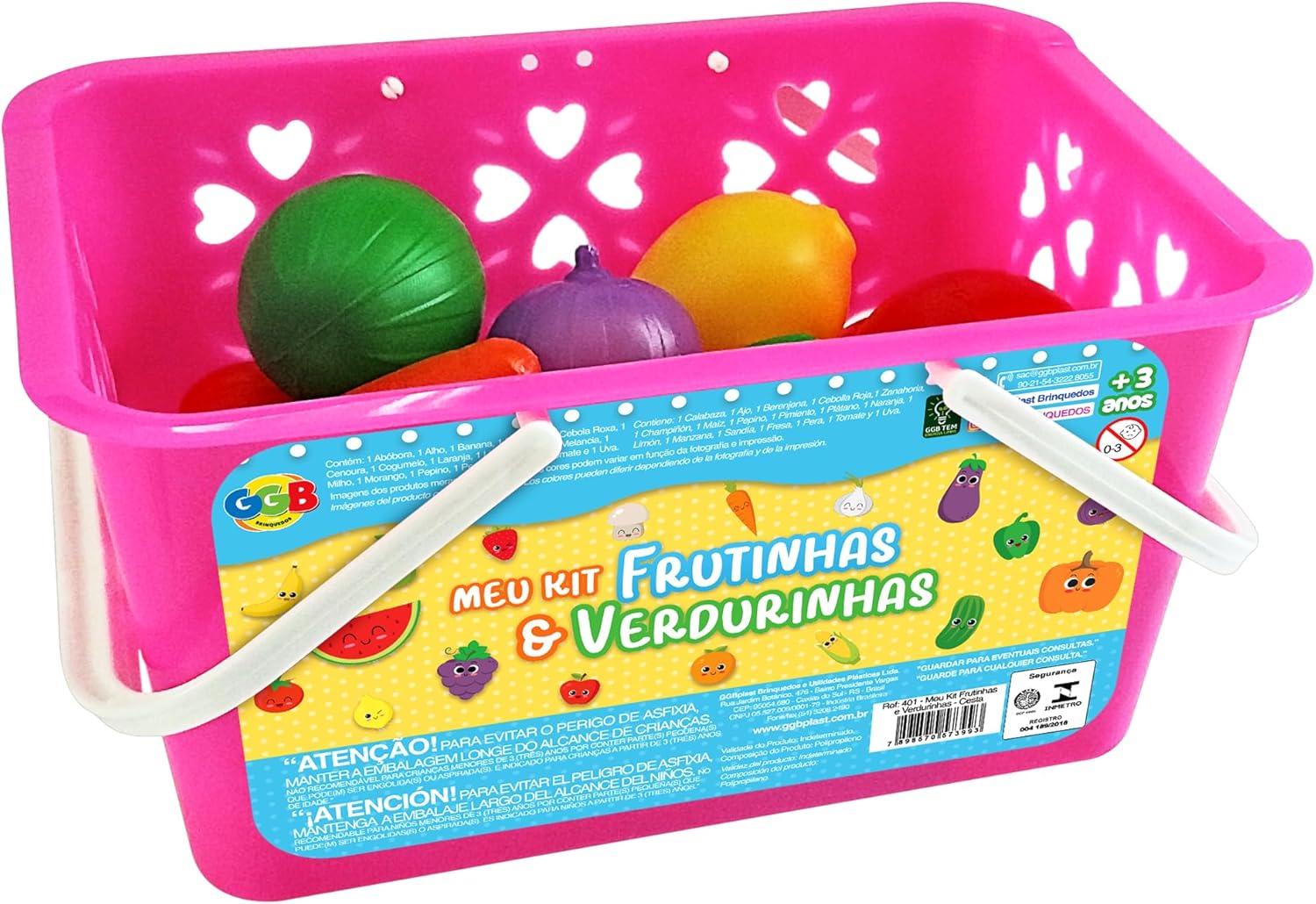 GGB Plast Brinquedos Kit Minhas Frutinhas e Verdurinhas 19 peças com Cesta 3 anos - Imagem 6