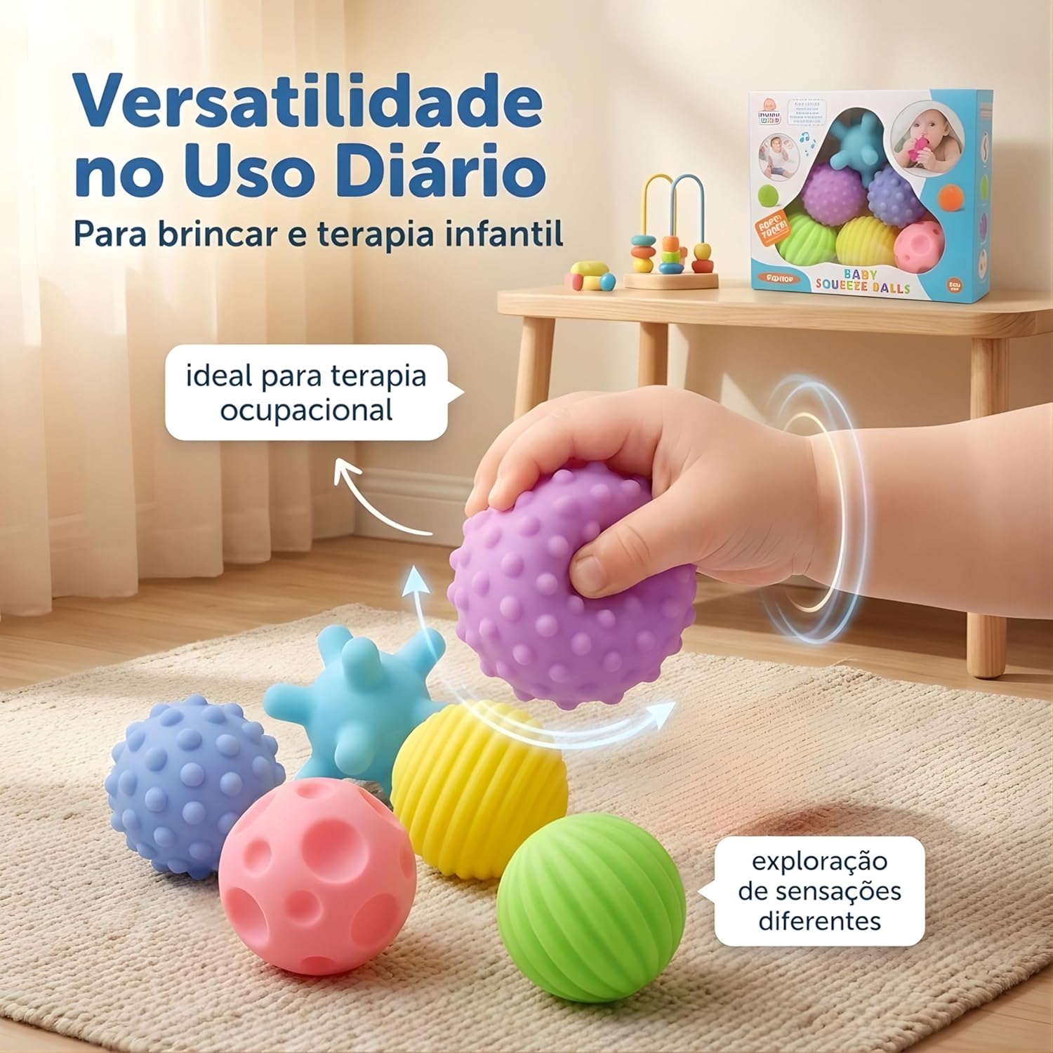 Kit de Bolas Sensoriais para Bebê – Texturas Educativas, Estímulo Motor e Cores Suaves – Silicone Macio – Aprendizado e Diversão a Partir de 18 Meses - Imagem 8