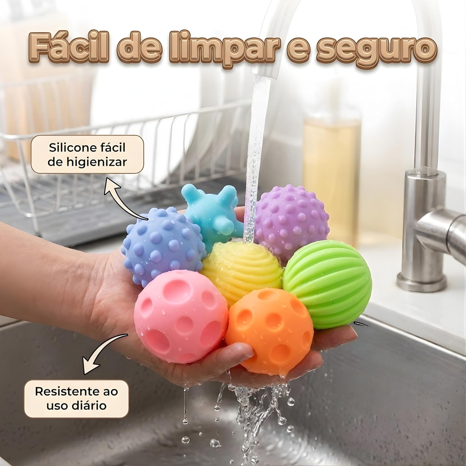 Kit de Bolas Sensoriais para Bebê – Texturas Educativas, Estímulo Motor e Cores Suaves – Silicone Macio – Aprendizado e Diversão a Partir de 18 Meses - Imagem 5