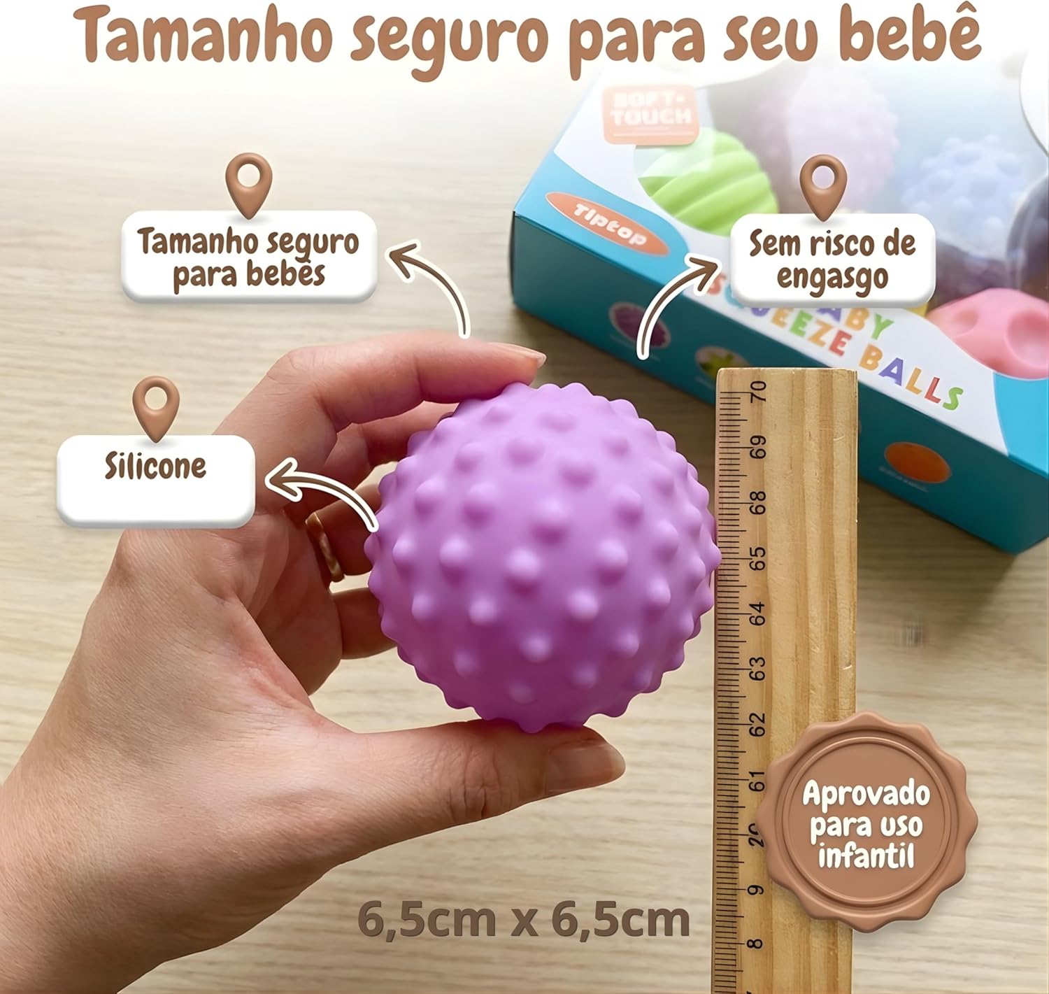 Kit de Bolas Sensoriais para Bebê – Texturas Educativas, Estímulo Motor e Cores Suaves – Silicone Macio – Aprendizado e Diversão a Partir de 18 Meses - Imagem 9