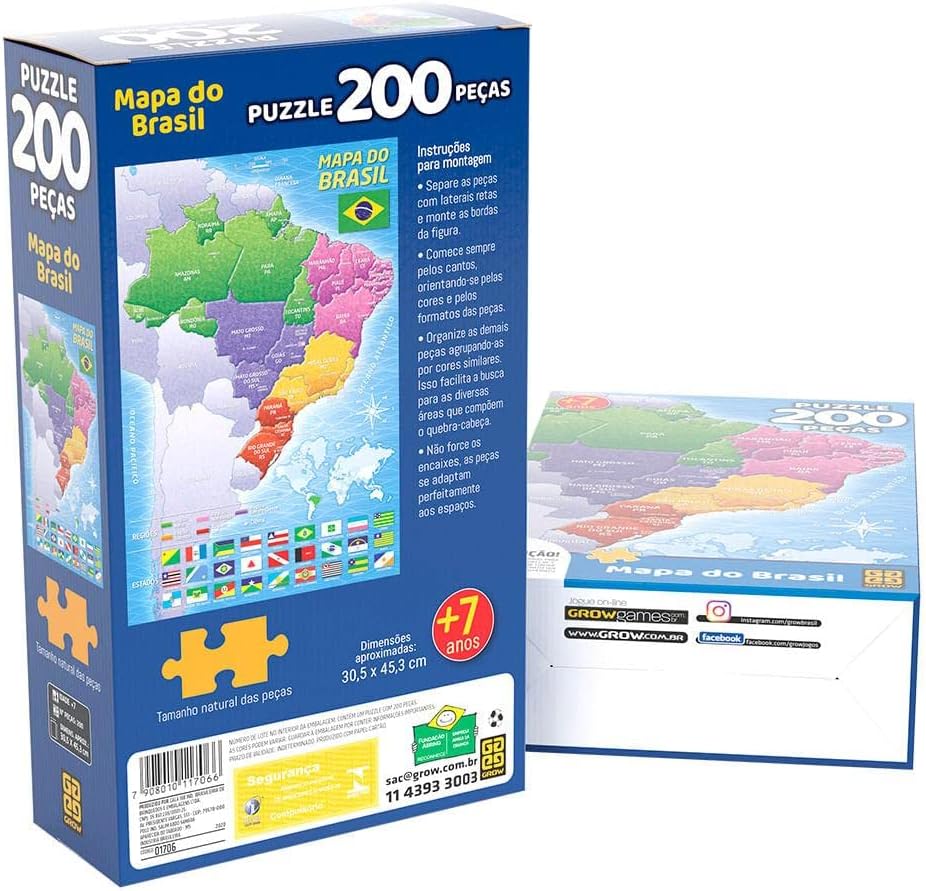 Quebra-Cabeça Mapa do Brasil 200 Peças - Grow - Imagem 2