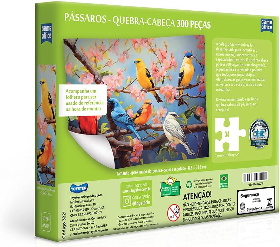 Toyster - Quebra-cabeça: Mentes Ativas - Pássaros na Cerejeira - 300 peças - Game Office - Imagem 2