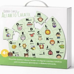 Quebra-Cabeça Educativo Alfabeto Caracol em Madeira – 26 Peças | Desenvolvimento Cognitivo, Coordenação Motora e Linguagem | Infantil