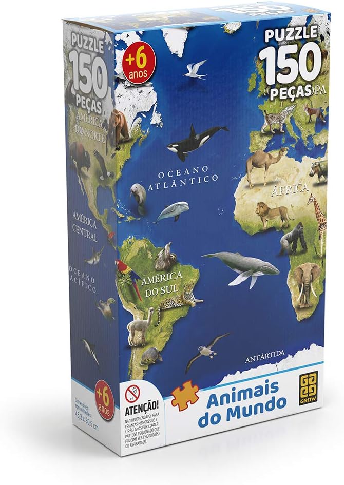 Quebra-Cabeça Animais do Mundo 150 peças, Multicor