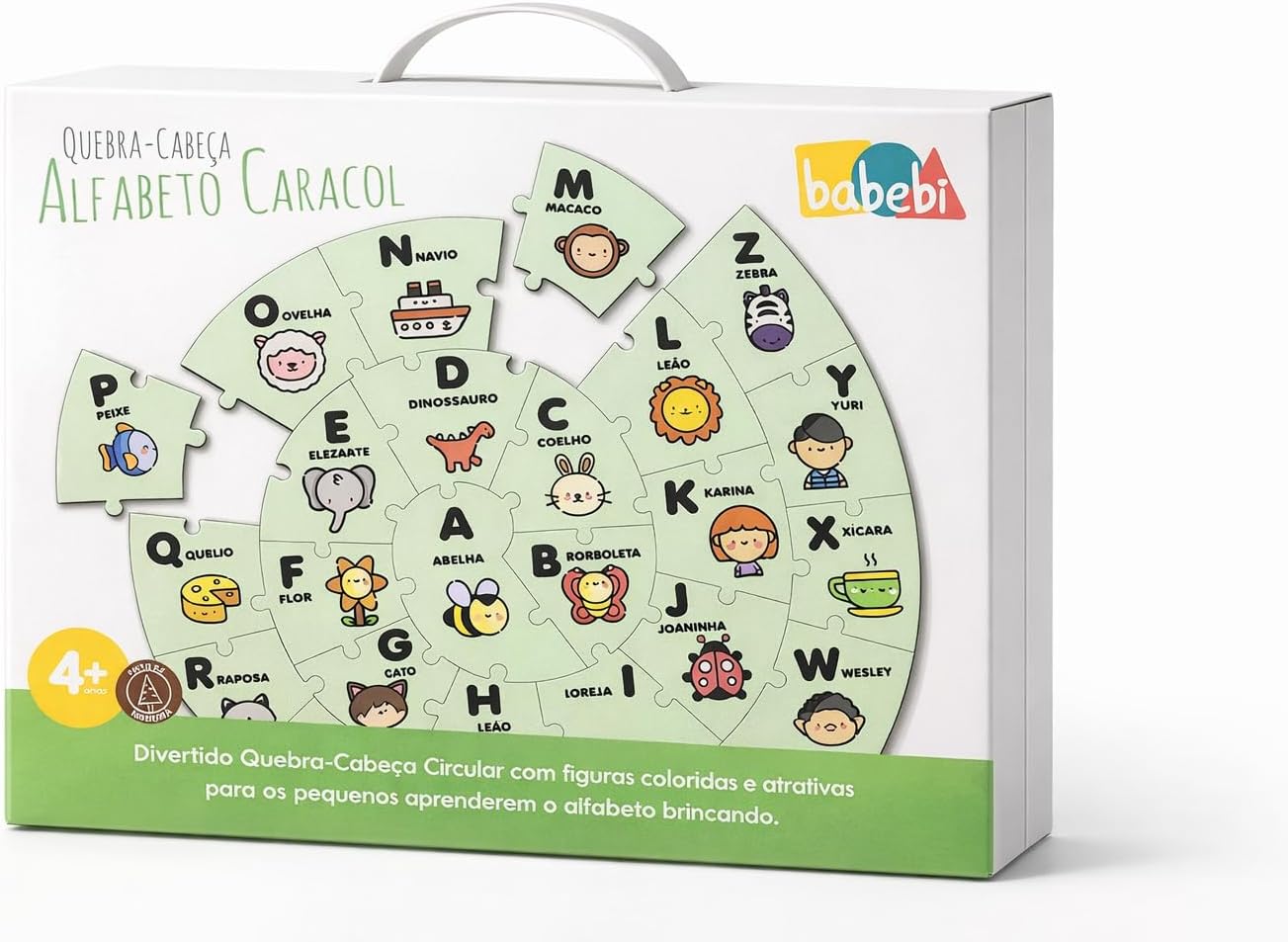Quebra-Cabeça Educativo Alfabeto Caracol em Madeira – 26 Peças | Desenvolvimento Cognitivo, Coordenação Motora e Linguagem | Infantil - Imagem 5