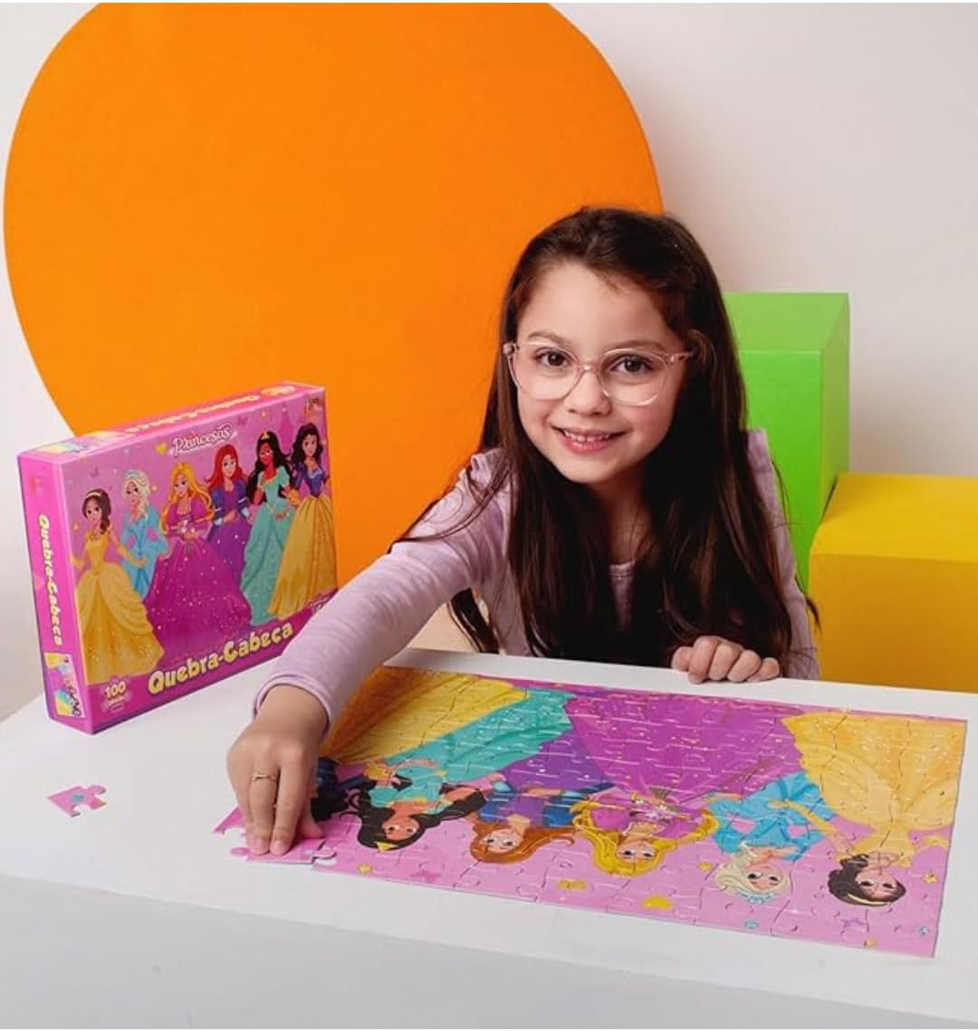 Quebra-Cabeça Infantil 300 Peças, Tema Princesas e Fadas, Colorido, para Crianças acima de 7 anos, Castelo Encantado - Imagem 2