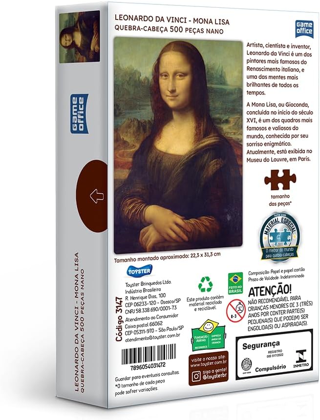 Toyster - Quebra-cabeça: Leonardo Da Vinci - A Mona Lisa - 500 peças nano - Game Office - Imagem 2