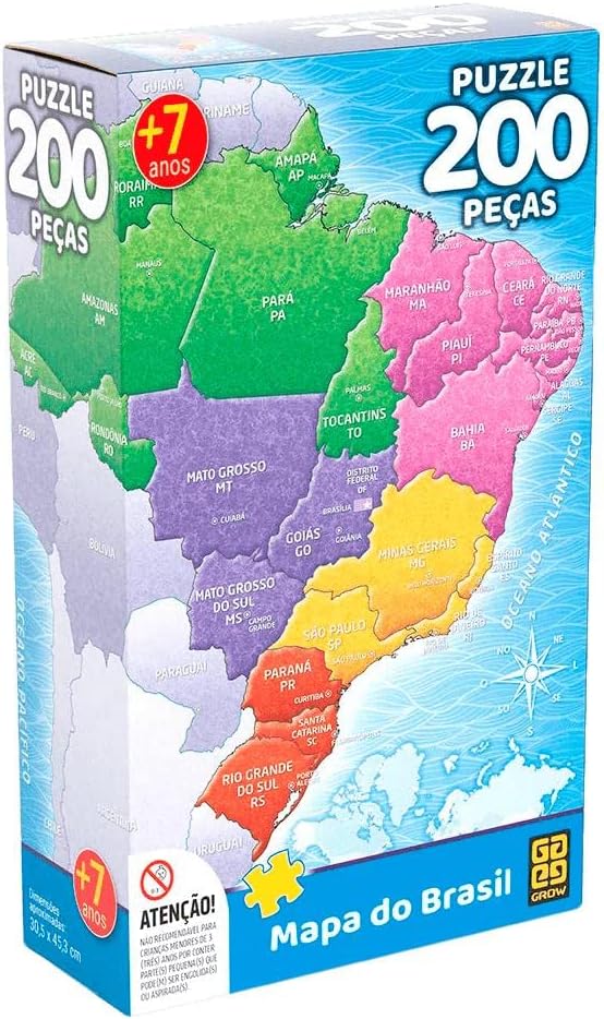Quebra-Cabeça Mapa do Brasil 200 Peças - Grow