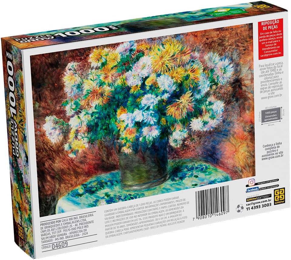 Quebra-Cabeça 1000 Peças MINI - VASO DE FLORES DE RENOIR - Grow - Imagem 3