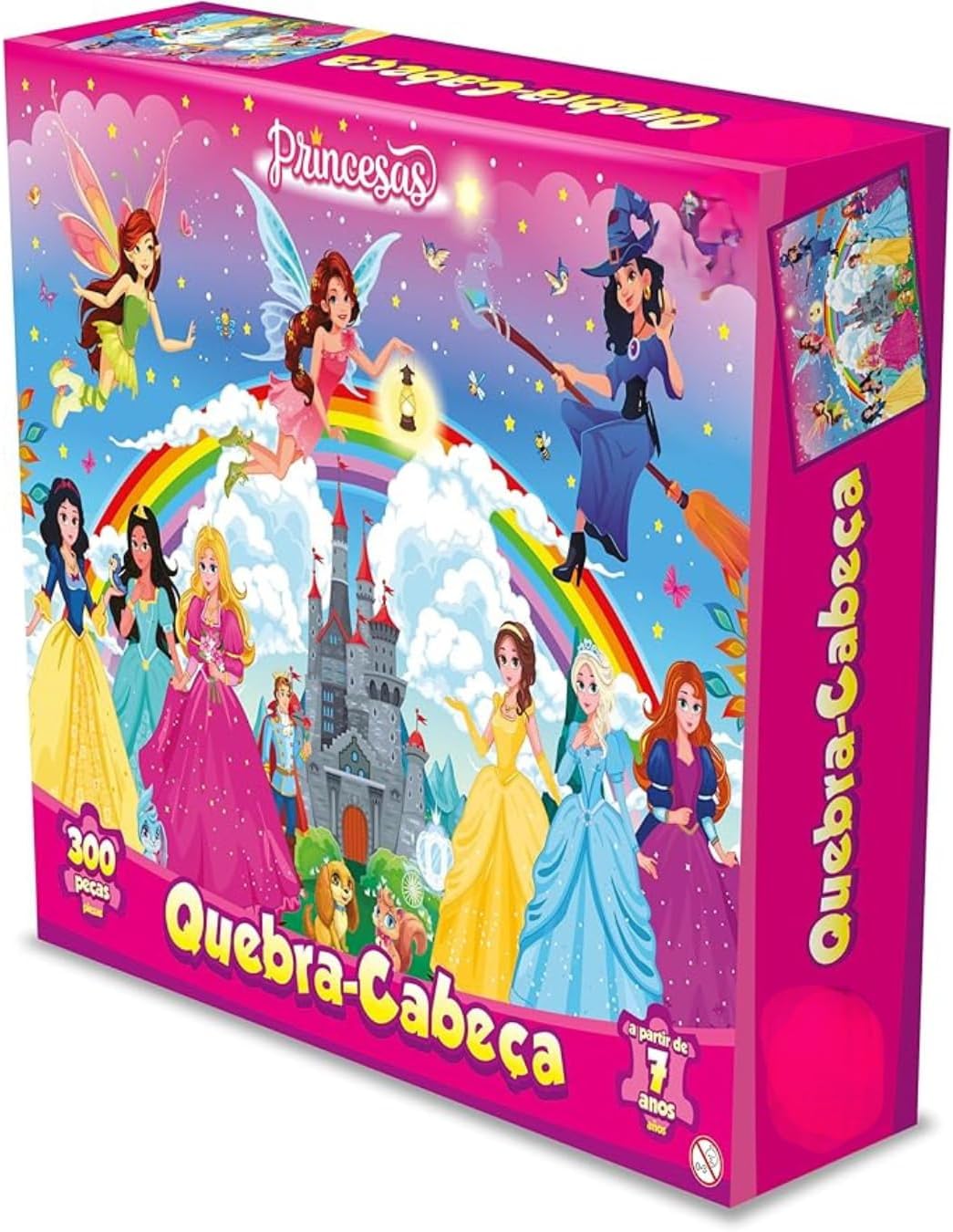 Quebra-Cabeça Infantil 300 Peças, Tema Princesas e Fadas, Colorido, para Crianças acima de 7 anos, Castelo Encantado