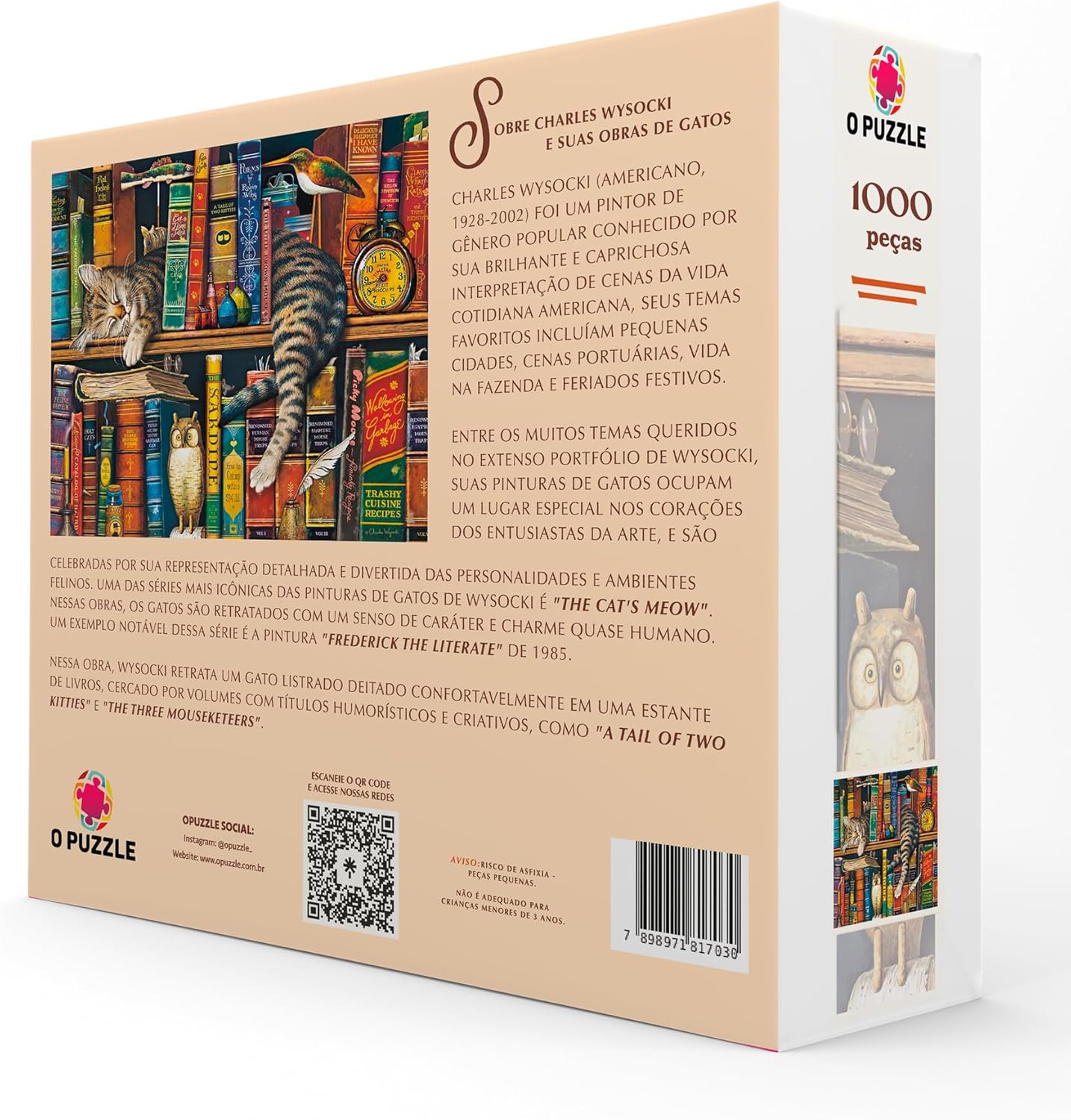 Quebra-Cabeça 1000 Peças – O Gato Frederick the Literate, Os Gatos de Charles Wysocki | Com Pôster | Adulto e Infantil | Qualidade Premium | Presente Criativo Relaxante | 70x50cm Montado - Imagem 3