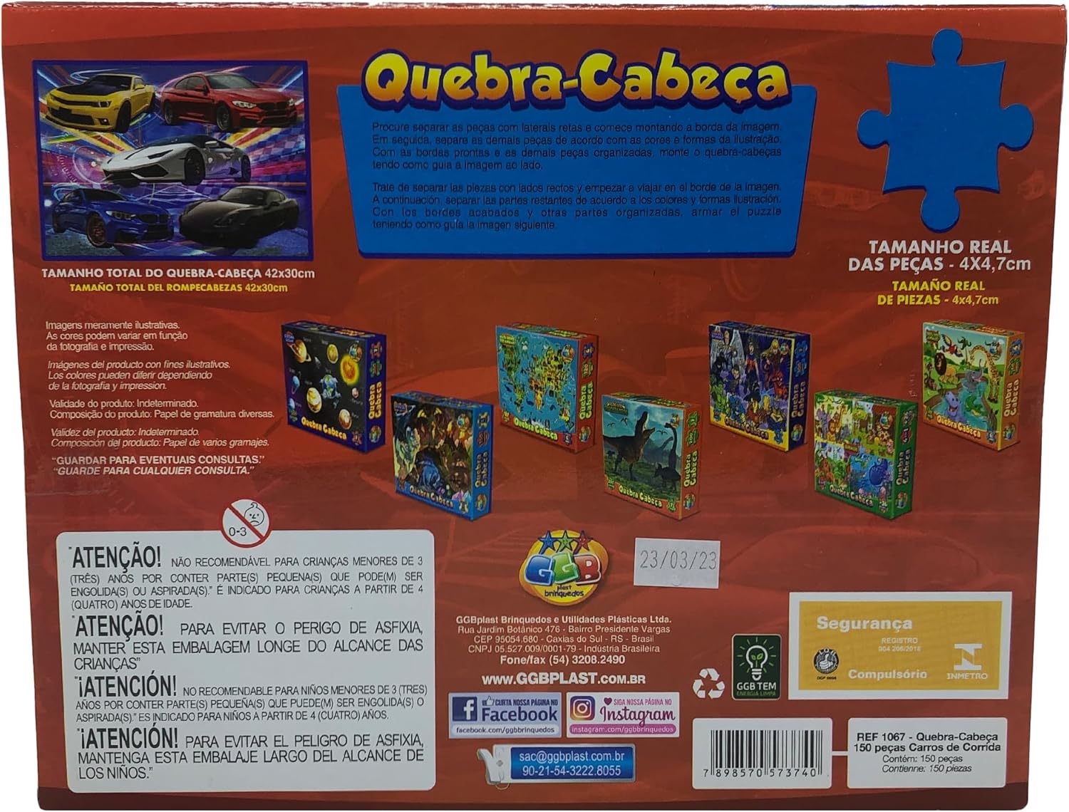 Quebra Cabeça 150 Peças Carros de Corrida GGB Plast - Imagem 3