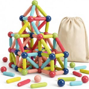 Blocos de Montar Magnéticos | Estimule a Criatividade, Coordenação Motora e Educação STEM | Um Brinquedo Educativo infantil que Une Diversão e Desenvolvimento (64 PEÇAS)