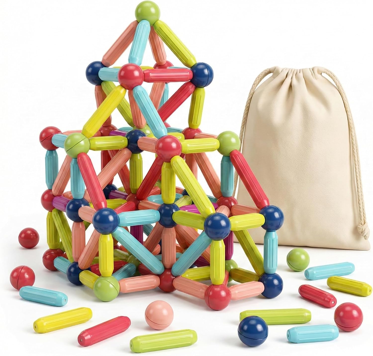 Blocos de Montar Magnéticos | Estimule a Criatividade, Coordenação Motora e Educação STEM | Um Brinquedo Educativo infantil que Une Diversão e Desenvolvimento (64 PEÇAS)