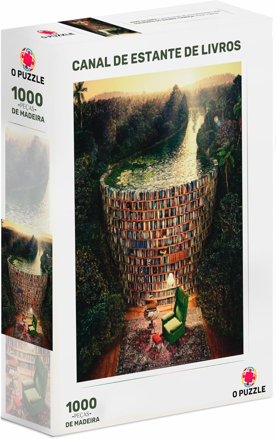 Quebra-cabeça Madeira Canal de Estante de Livros "Bookshelf Canal" 1000 peças com pôster em tamanho real Adulto Infantil Jogo Educativo Desafio Alívio do estresse Familiar Brinquedo para presente - Imagem 2