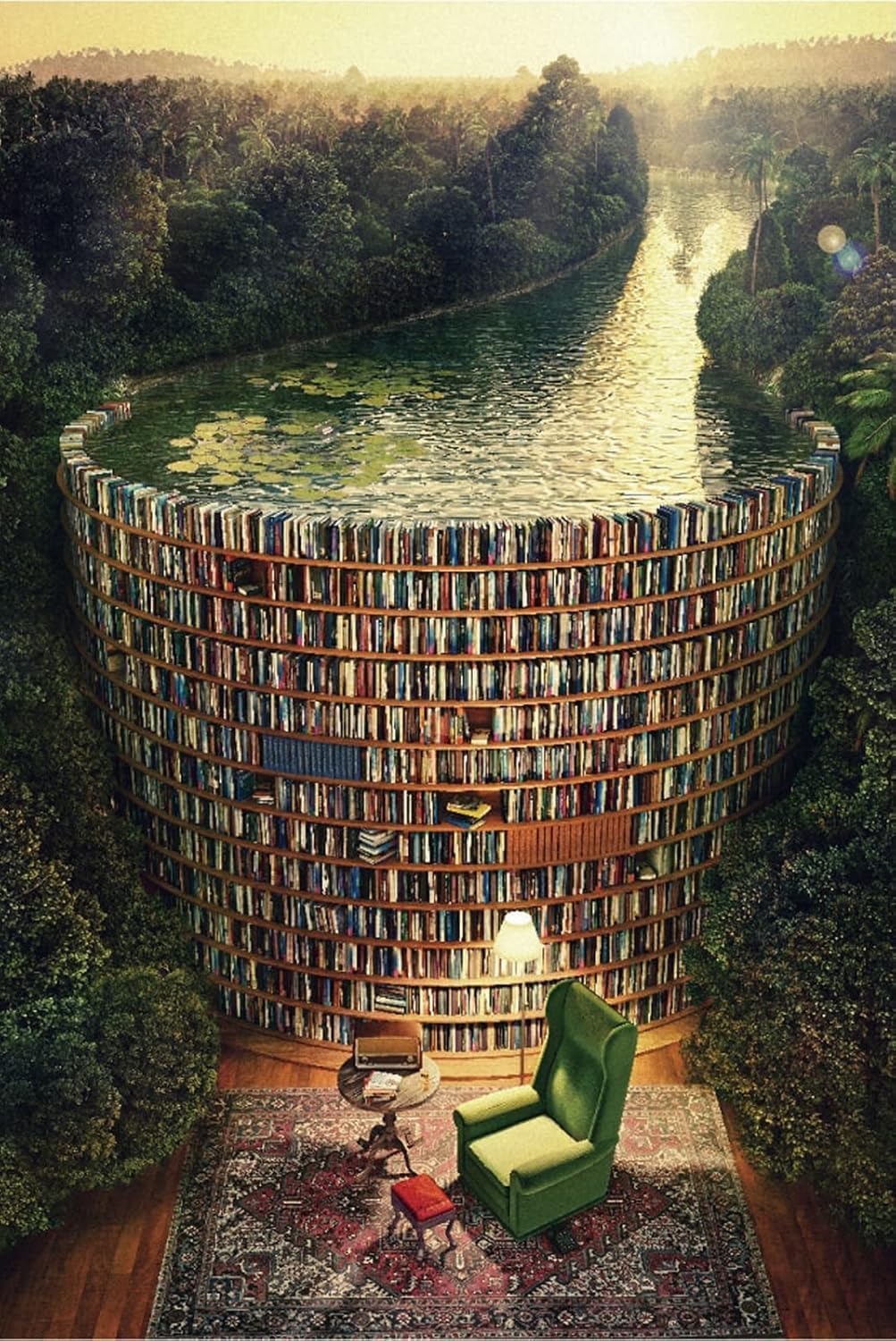 Quebra-cabeça Madeira Canal de Estante de Livros "Bookshelf Canal" 1000 peças com pôster em tamanho real Adulto Infantil Jogo Educativo Desafio Alívio do estresse Familiar Brinquedo para presente