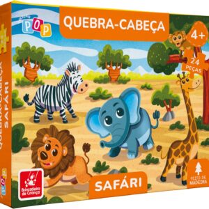 Quebra-cabeça Madeira, Safari, 24 peças, Brincadeira de Criança